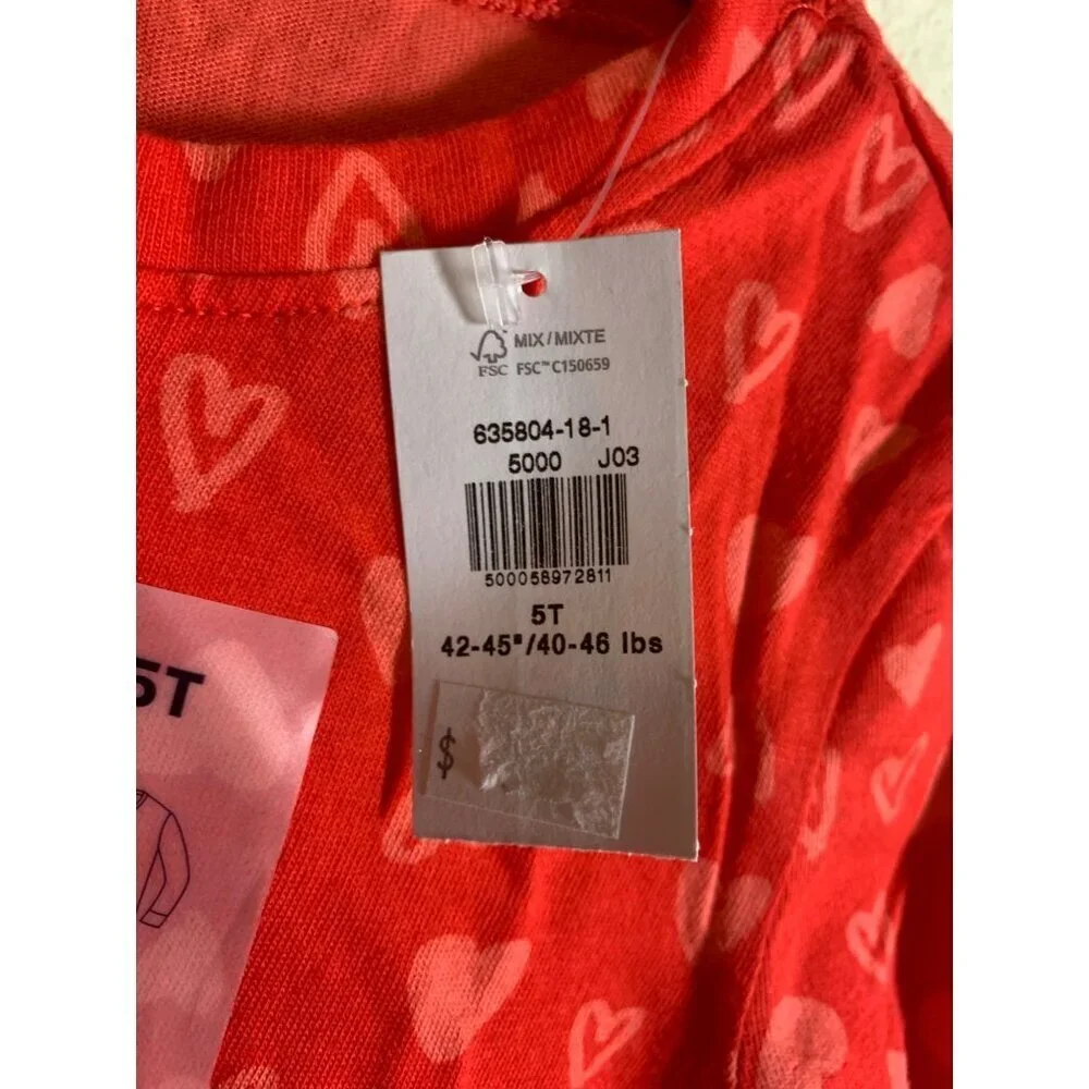 NWT Old Navy Heart Print Long Sleeve T-Shirts Toddler Girls Size 5T Red AC3